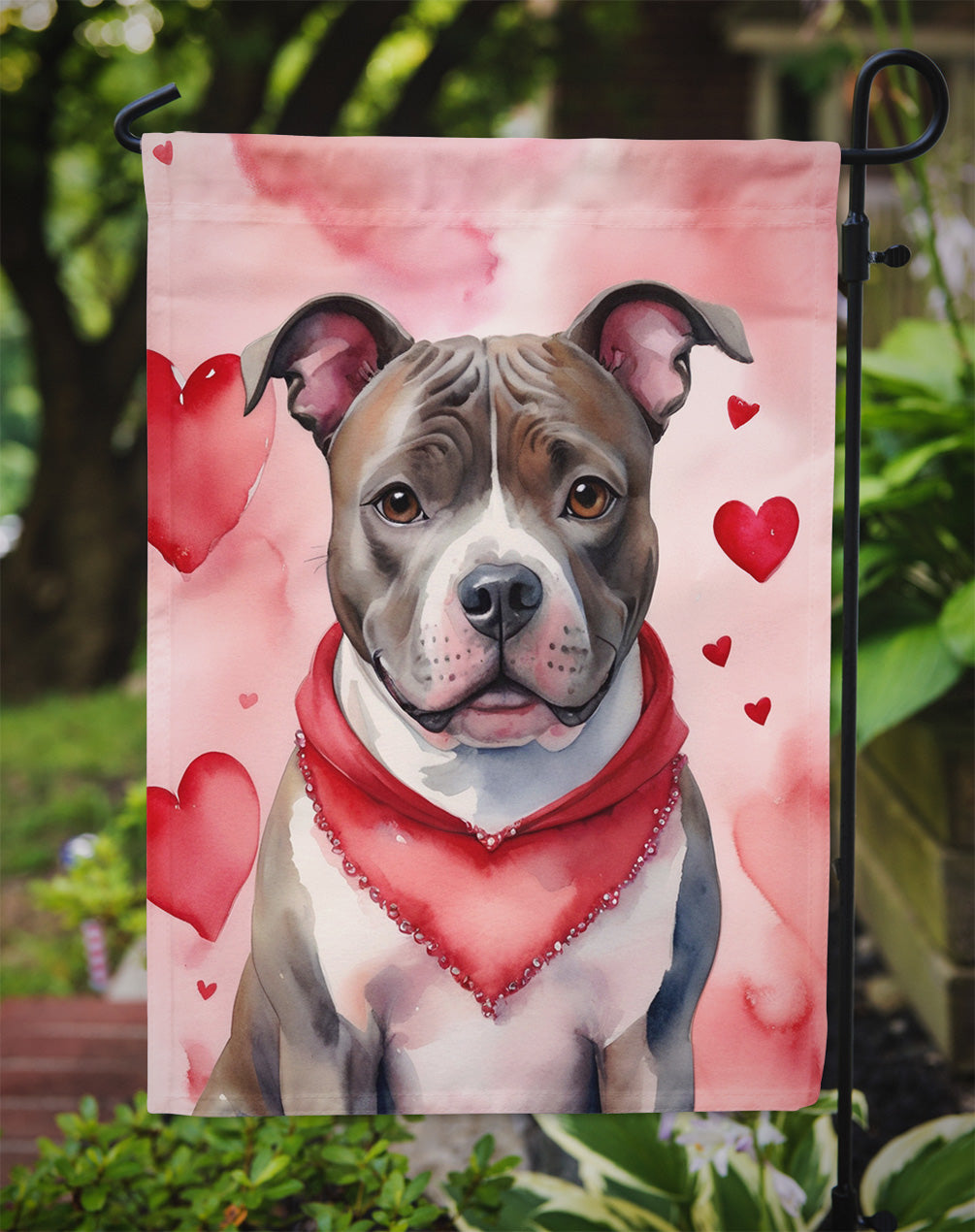 Staffordshire Bull Terrier My Valentine Garden Flag