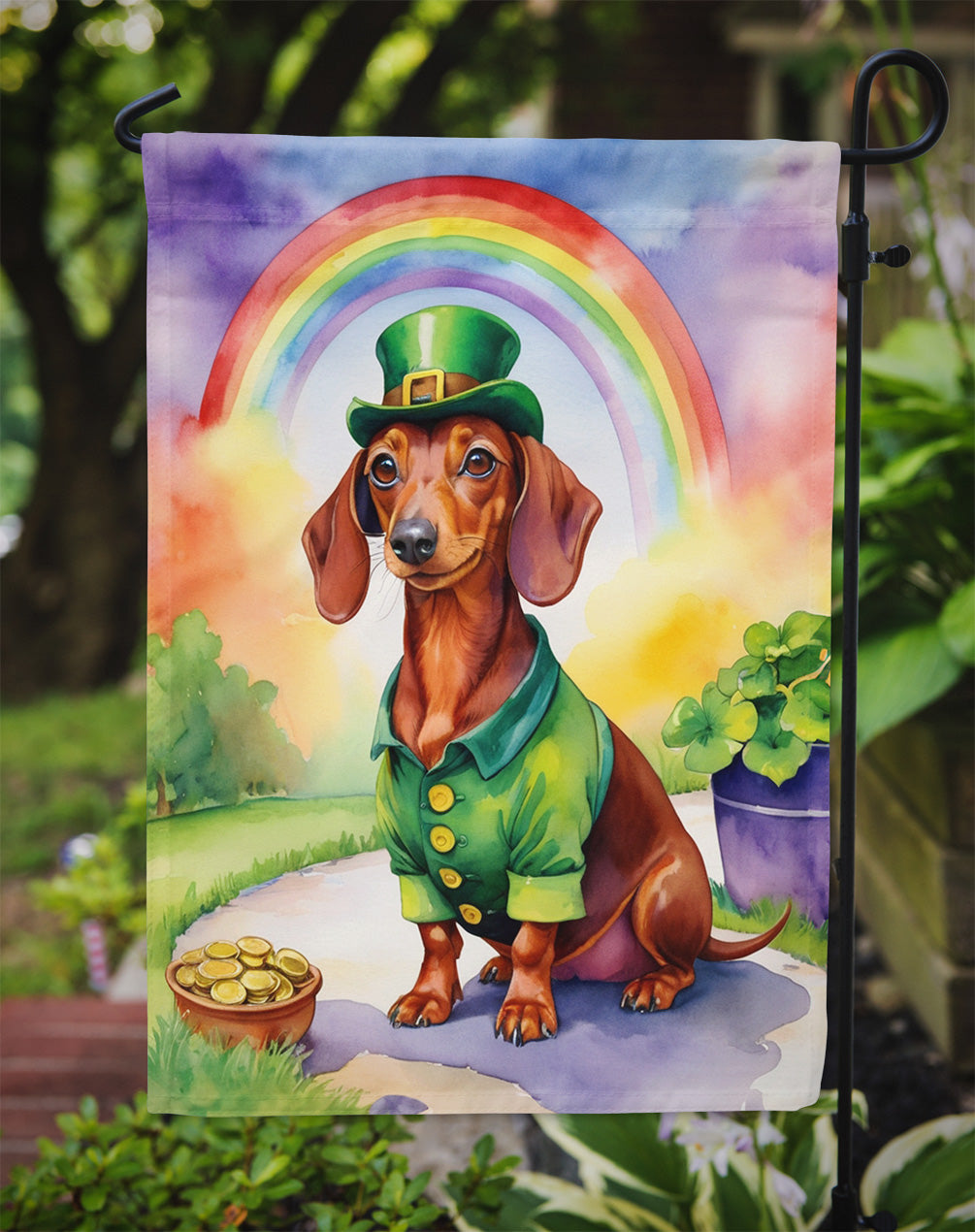 Dachshund St Patrick's Day Garden Flag