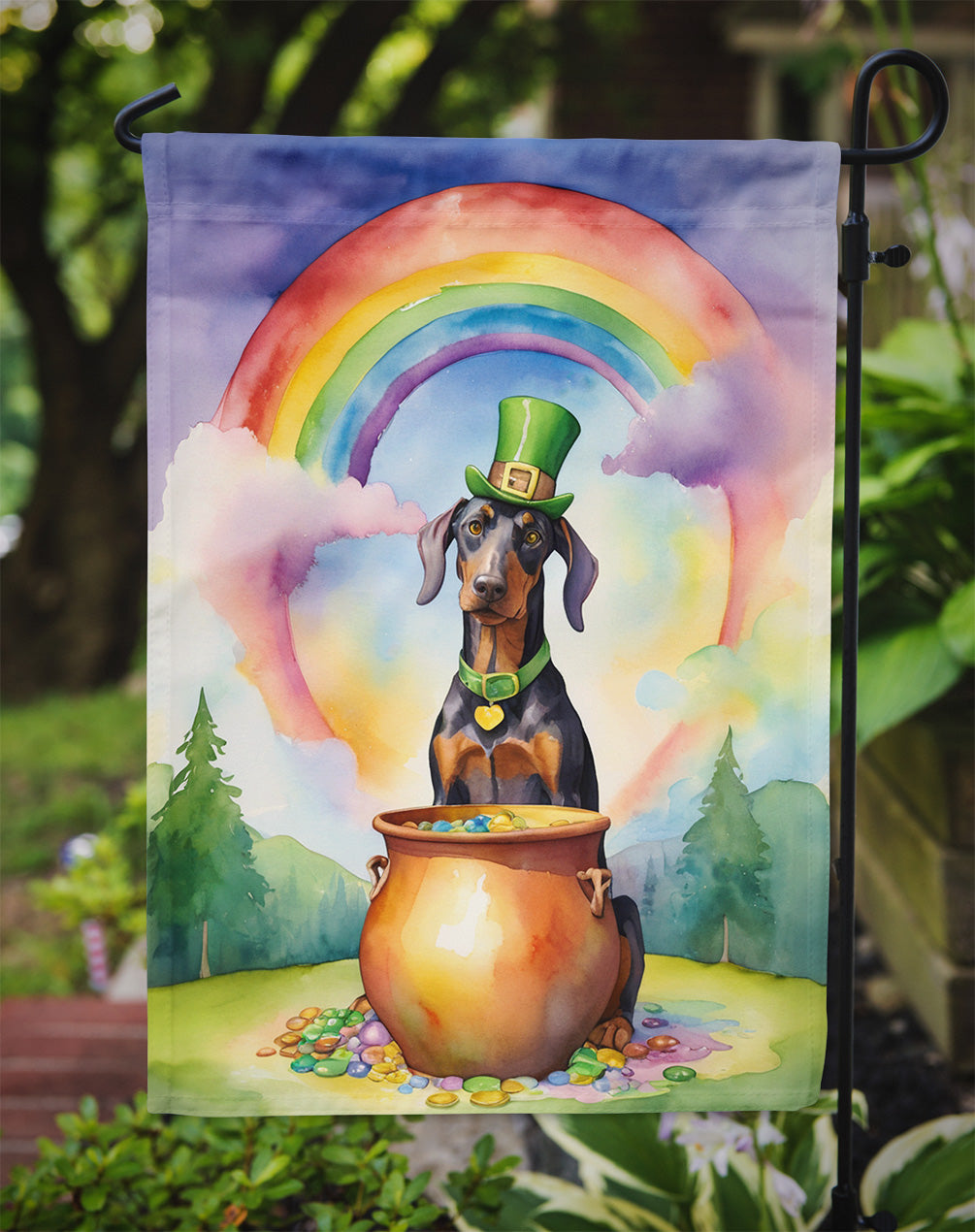 Doberman Pinscher St Patrick's Day Garden Flag