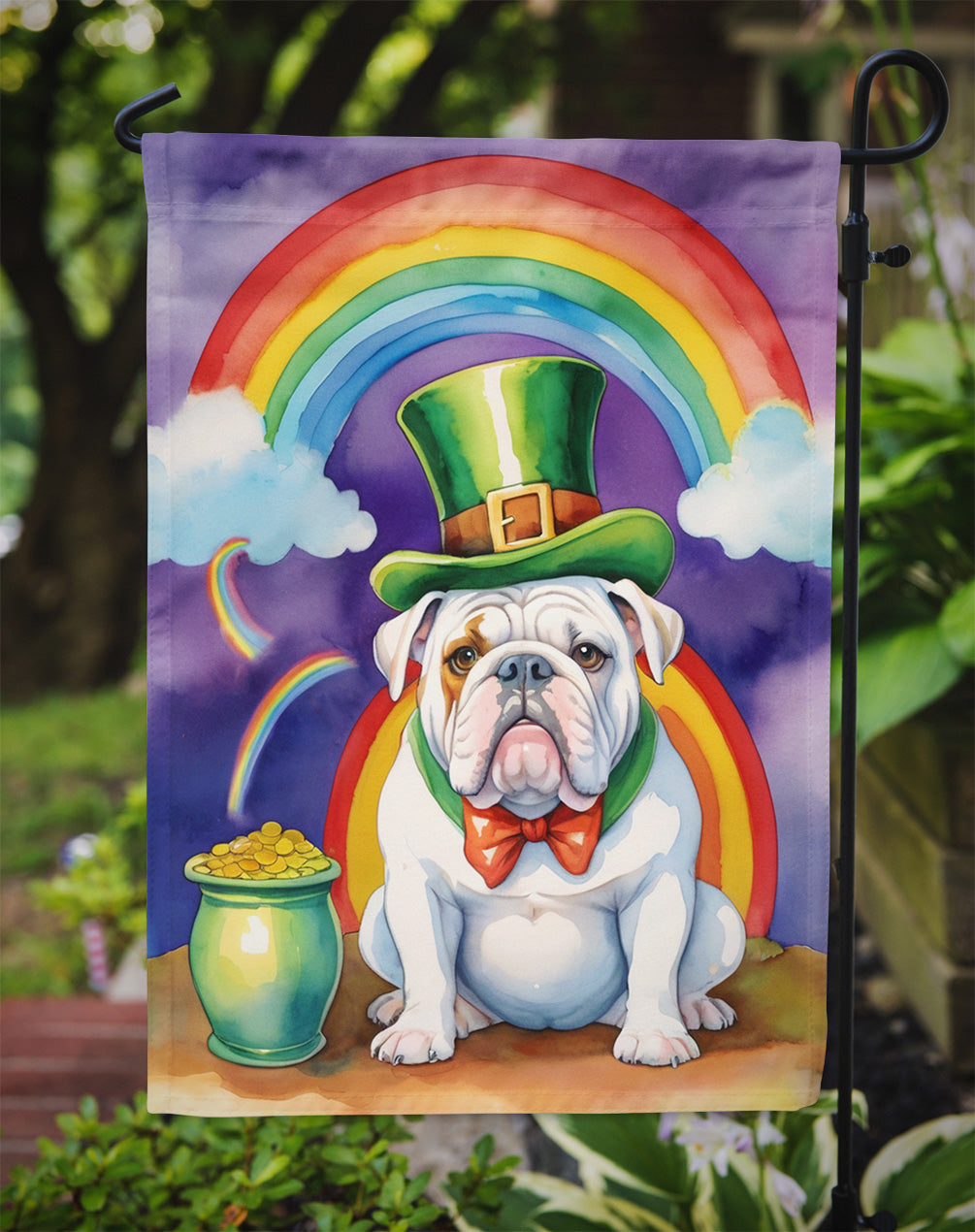English Bulldog St Patrick's Day Garden Flag