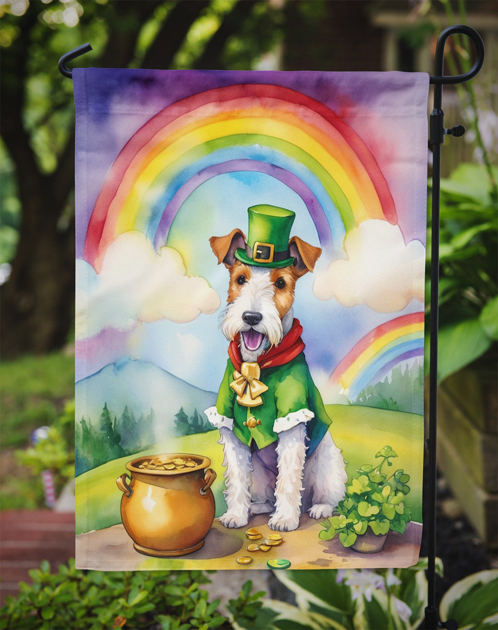 Fox Terrier St Patrick's Day Garden Flag