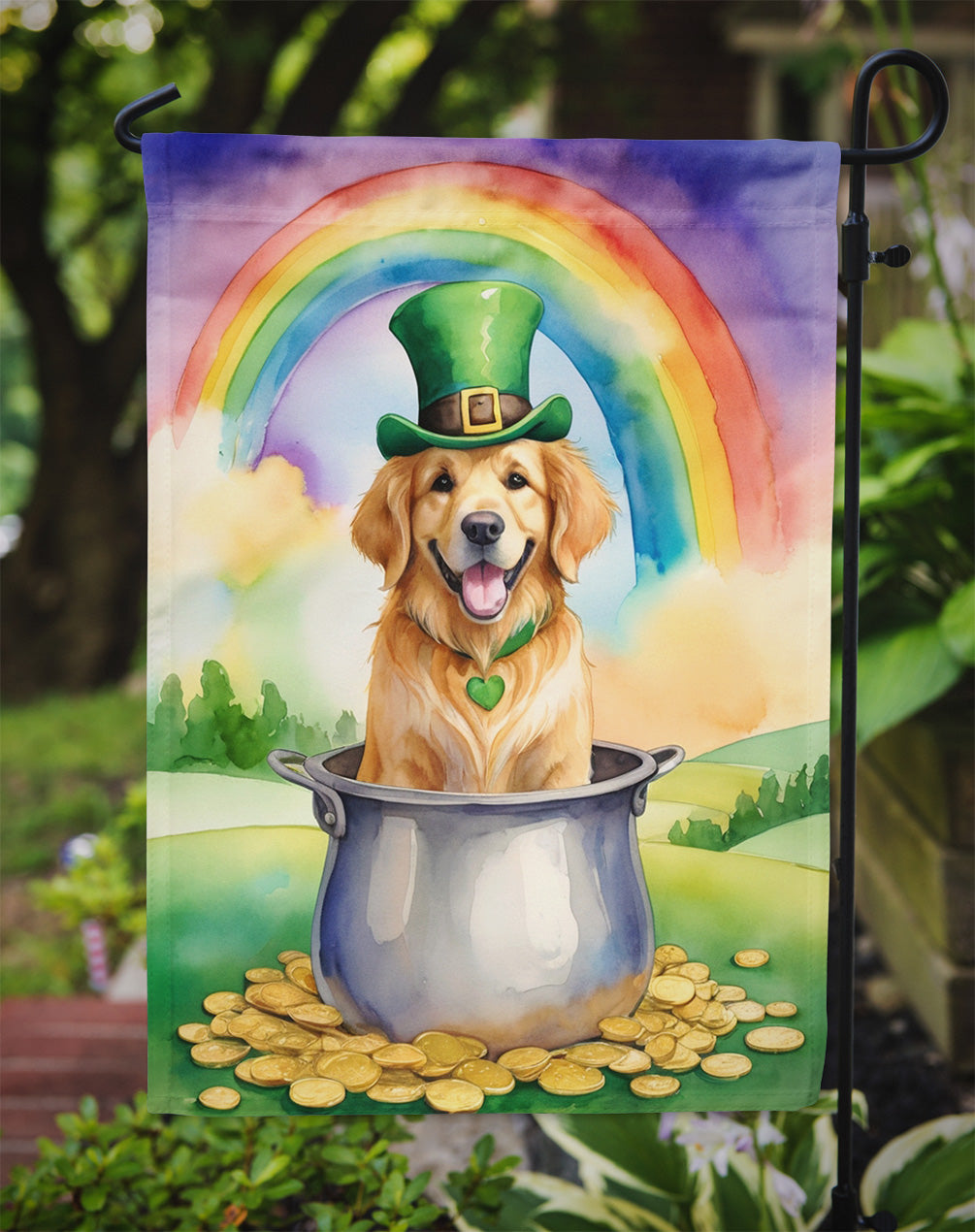 Golden Retriever St Patrick's Day Garden Flag