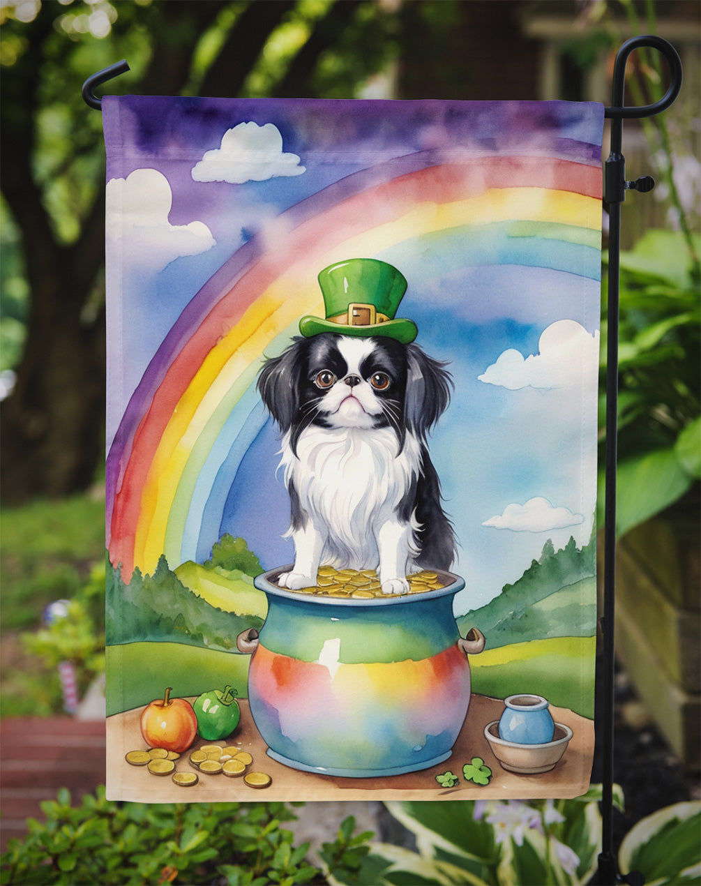 Japanese Chin St Patrick's Day Garden Flag