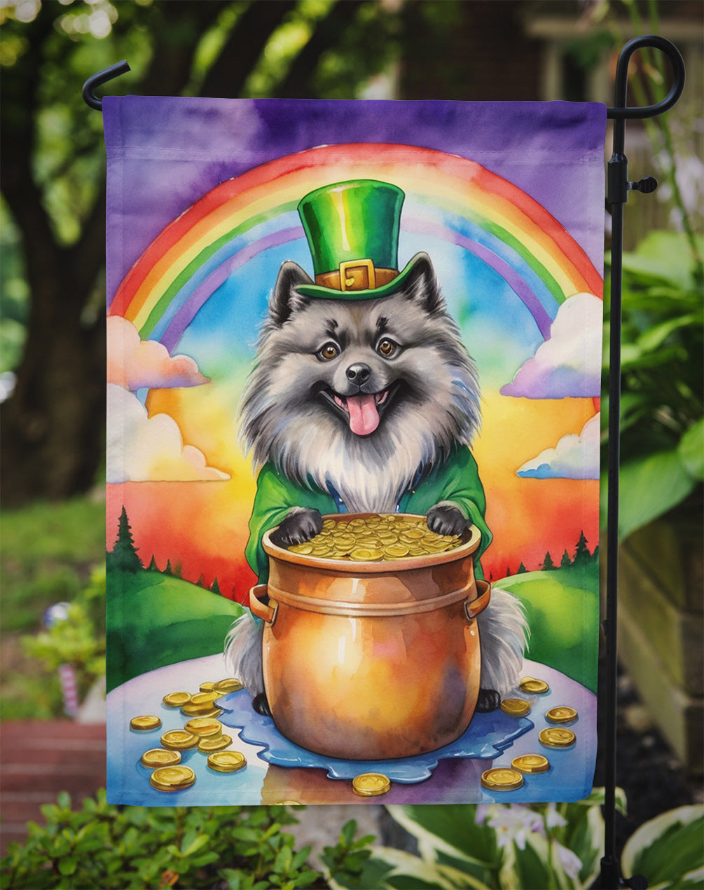 Keeshond St Patrick's Day Garden Flag
