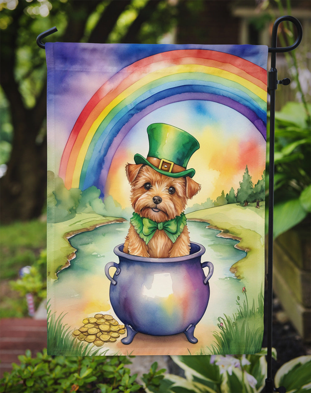 Norfolk Terrier St Patrick's Day Garden Flag