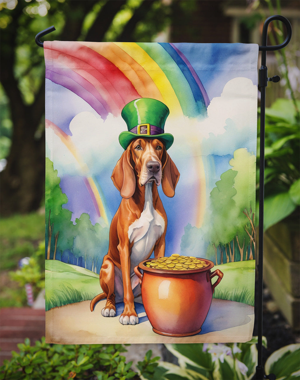 Red Redbone Coonhound St Patrick's Day Garden Flag
