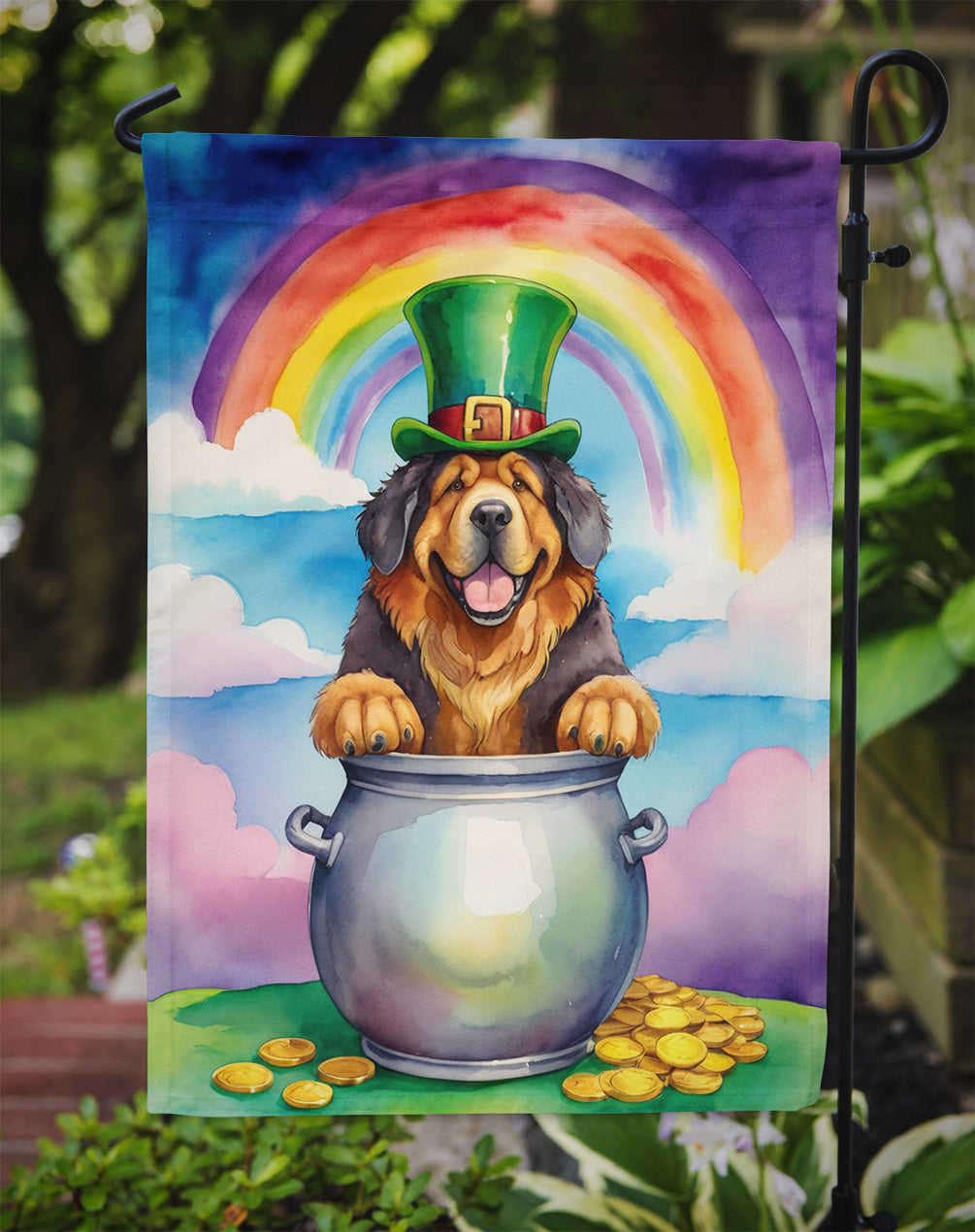 Tibetan Mastiff St Patrick's Day Garden Flag
