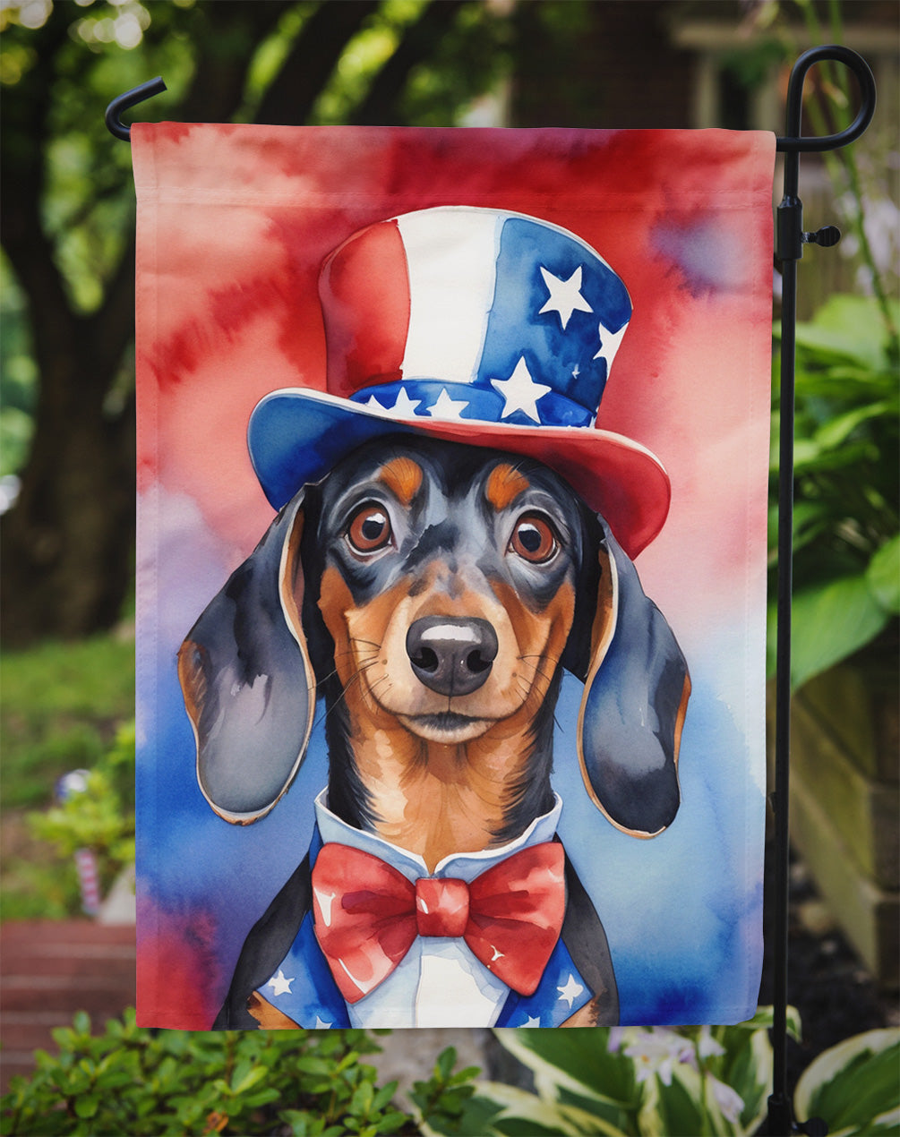 Dachshund Patriotic American Garden Flag