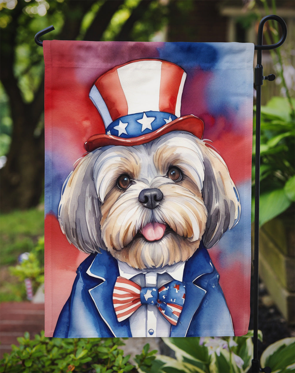 Lhasa Apso Patriotic American Garden Flag
