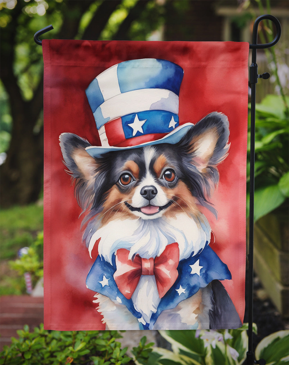 Papillon Patriotic American Garden Flag