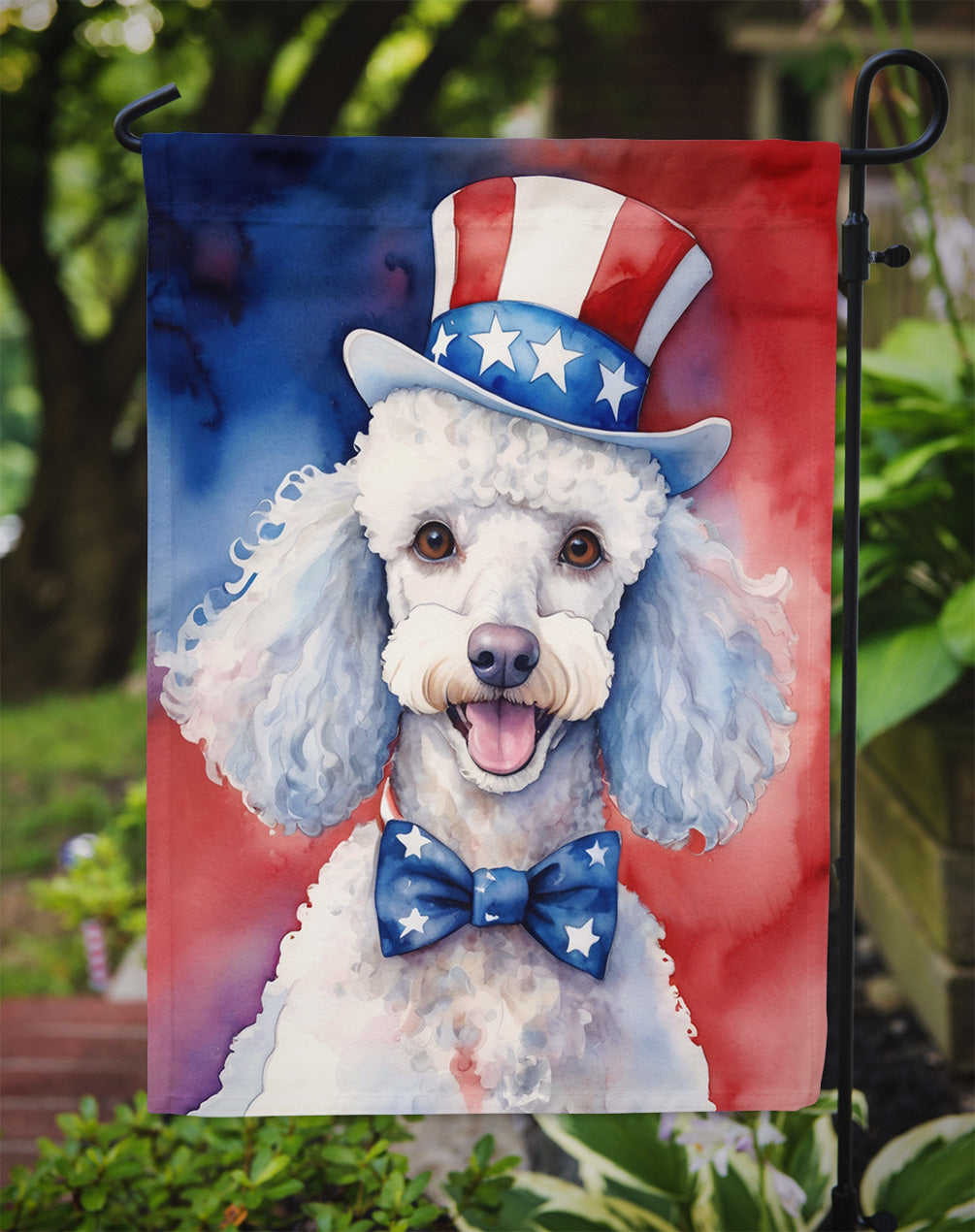 White Poodle Patriotic American Garden Flag
