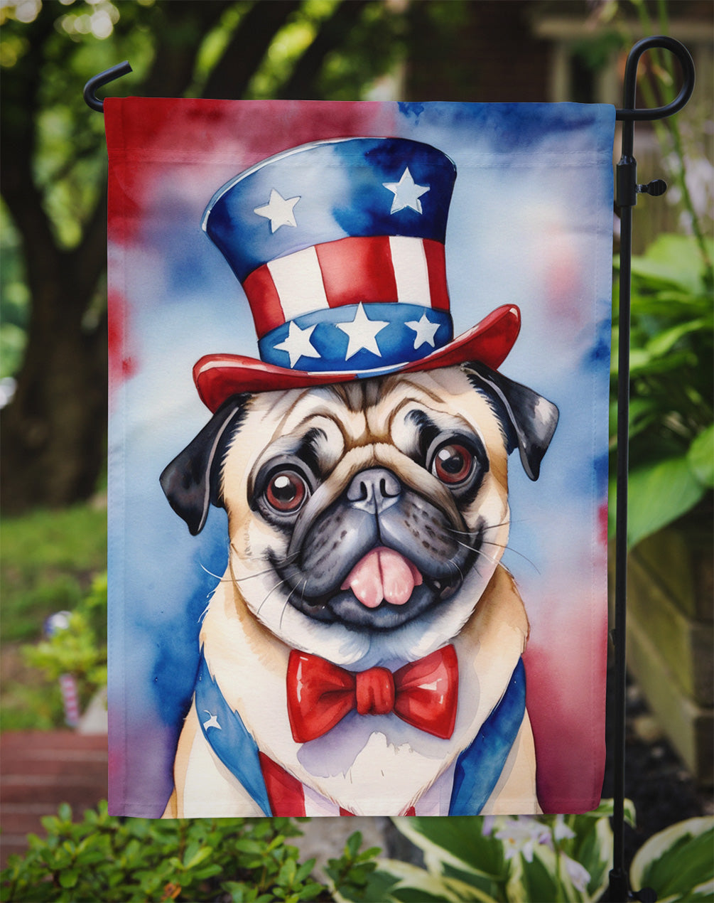 Pug Patriotic American Garden Flag