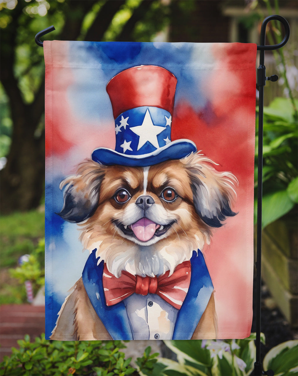 Tibetan Spaniel Patriotic American Garden Flag