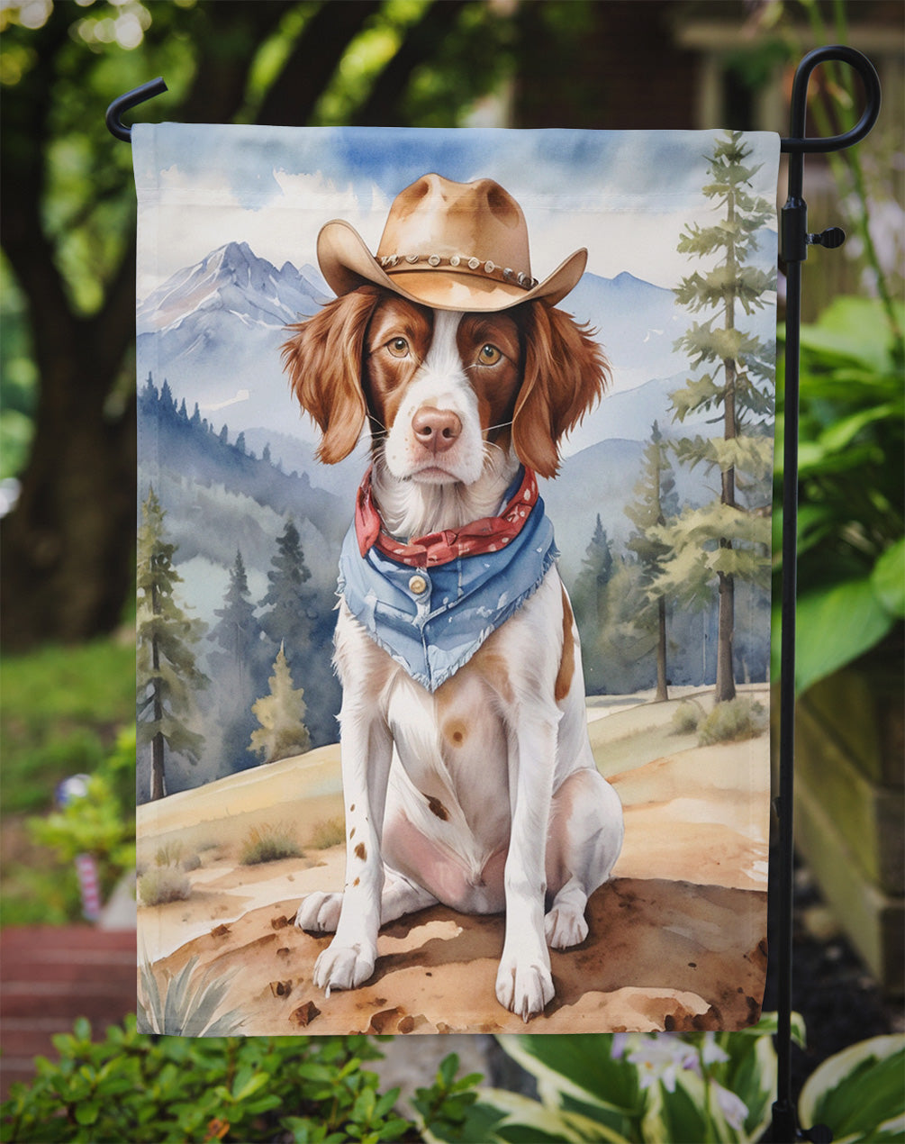 Brittany Spaniel Cowboy Welcome Garden Flag