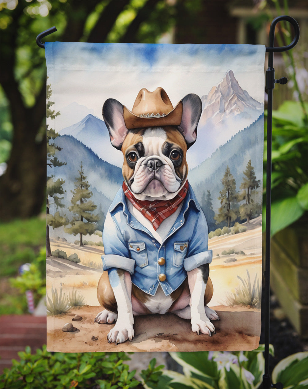 French Bulldog Cowboy Welcome Garden Flag
