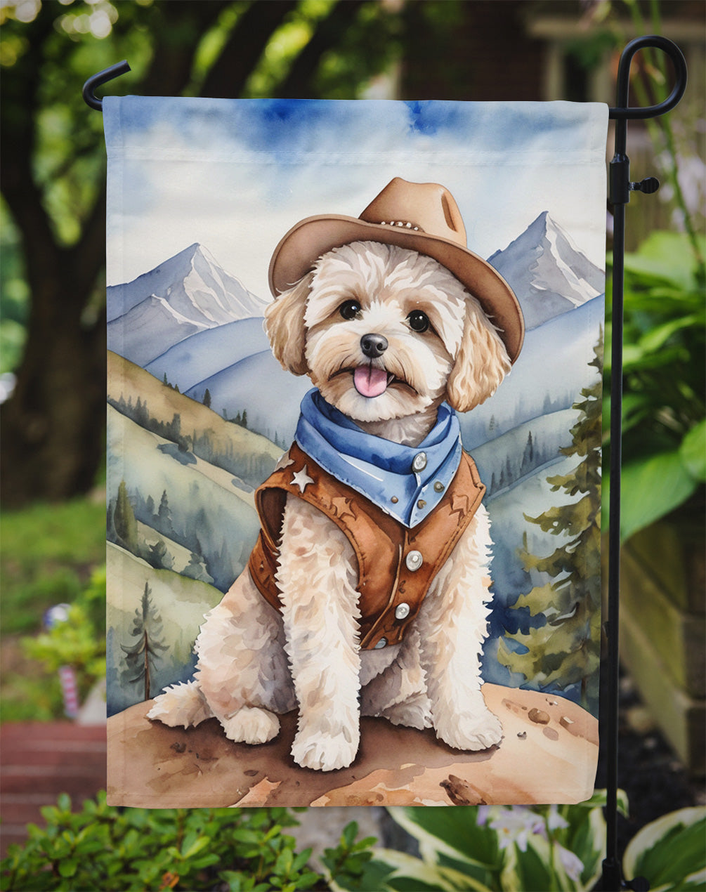 Maltipoo Cowboy Welcome Garden Flag