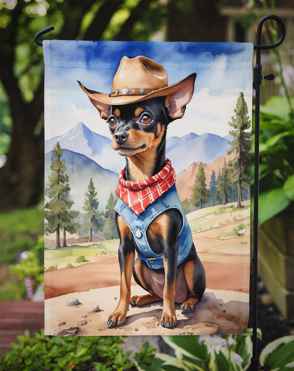 Miniature Pinscher Cowboy Welcome Garden Flag