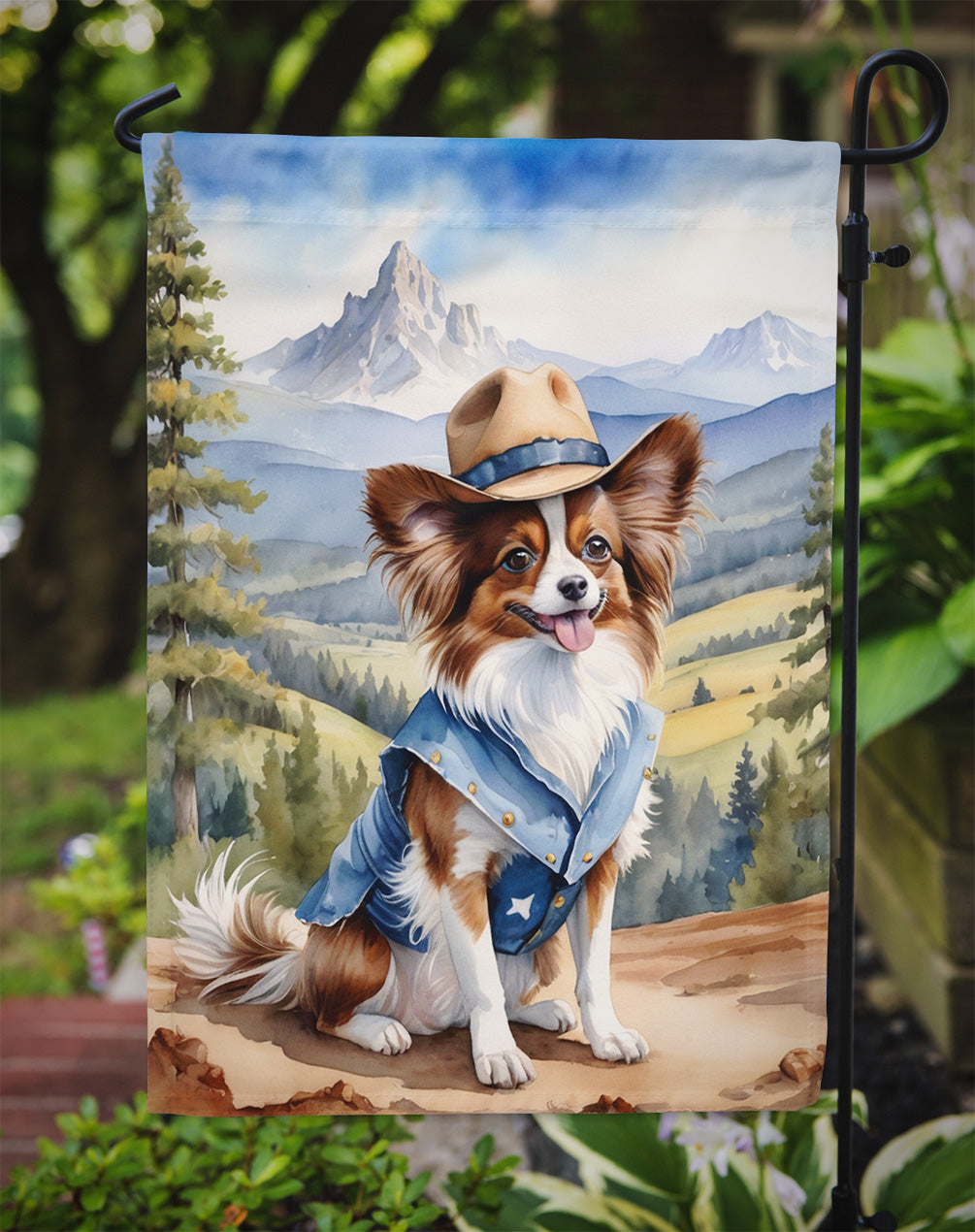 Papillon Cowboy Welcome Garden Flag