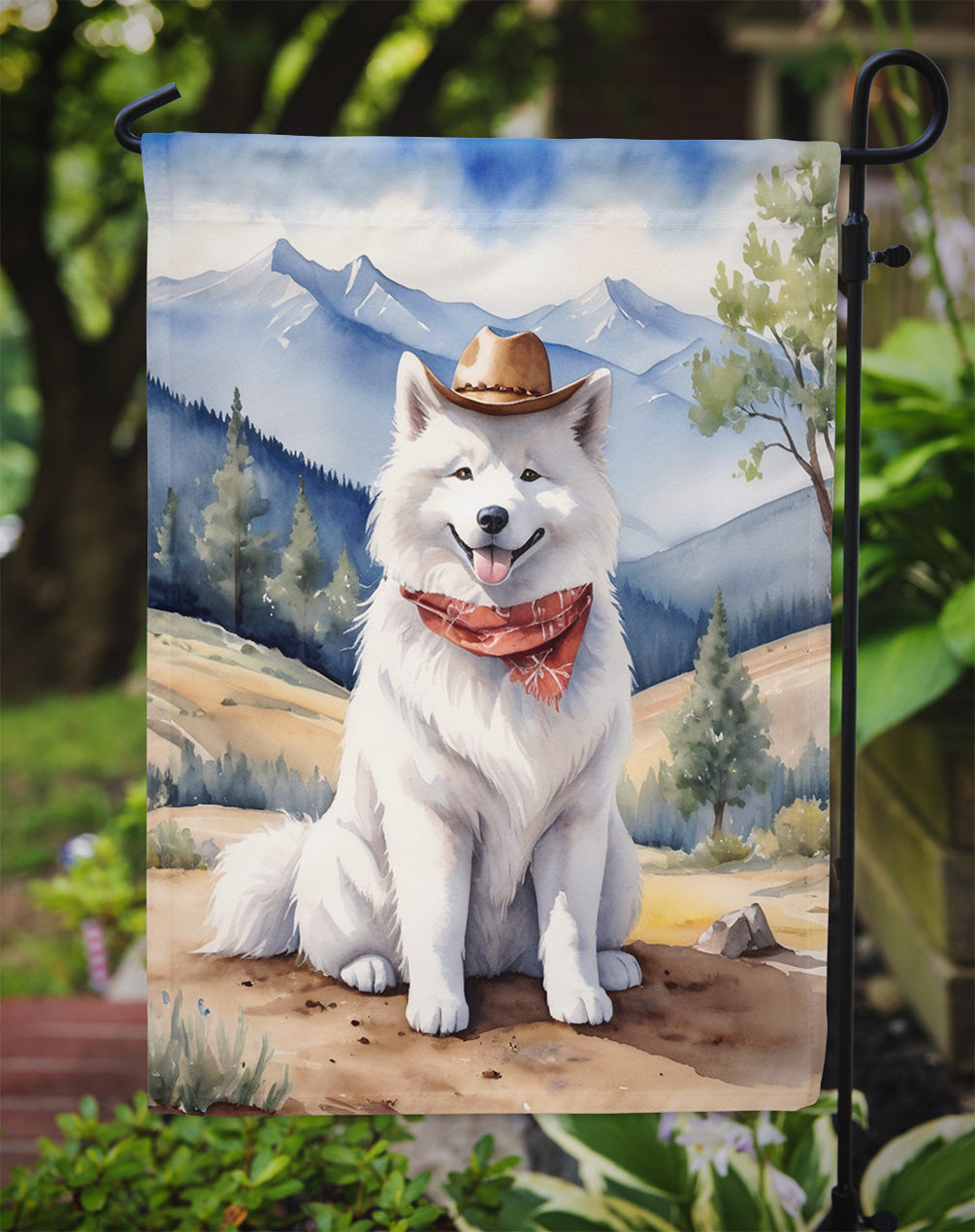 Samoyed Cowboy Welcome Garden Flag