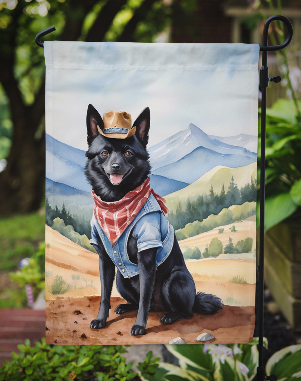 Schipperke Cowboy Welcome Garden Flag