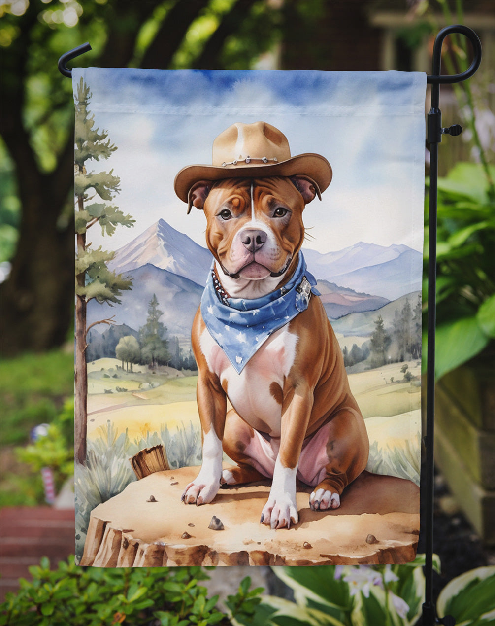 Staffordshire Bull Terrier Cowboy Welcome Garden Flag