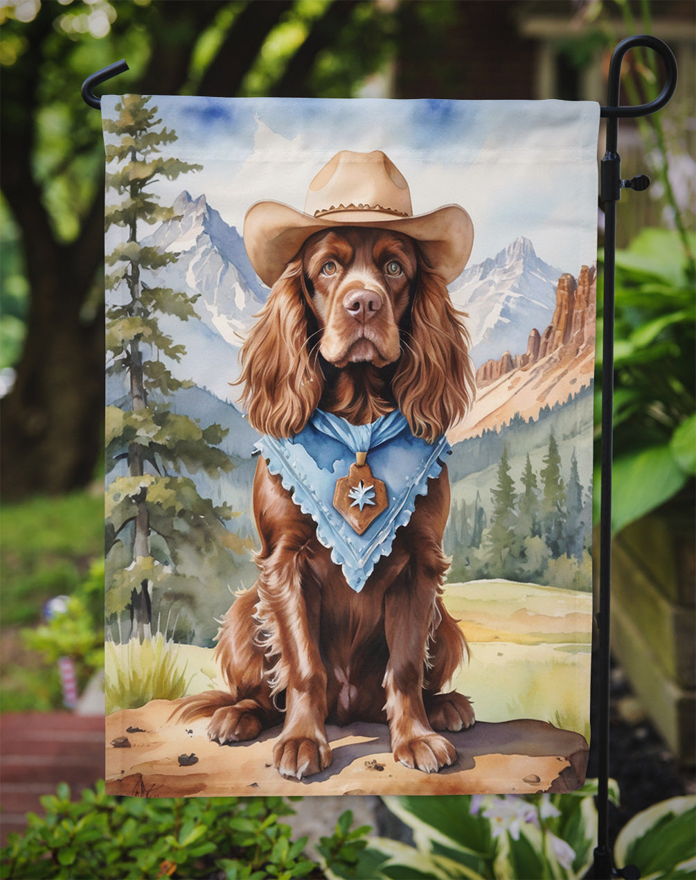 Sussex Spaniel Cowboy Welcome Garden Flag