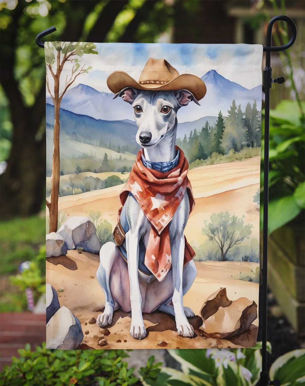Whippet Cowboy Welcome Garden Flag