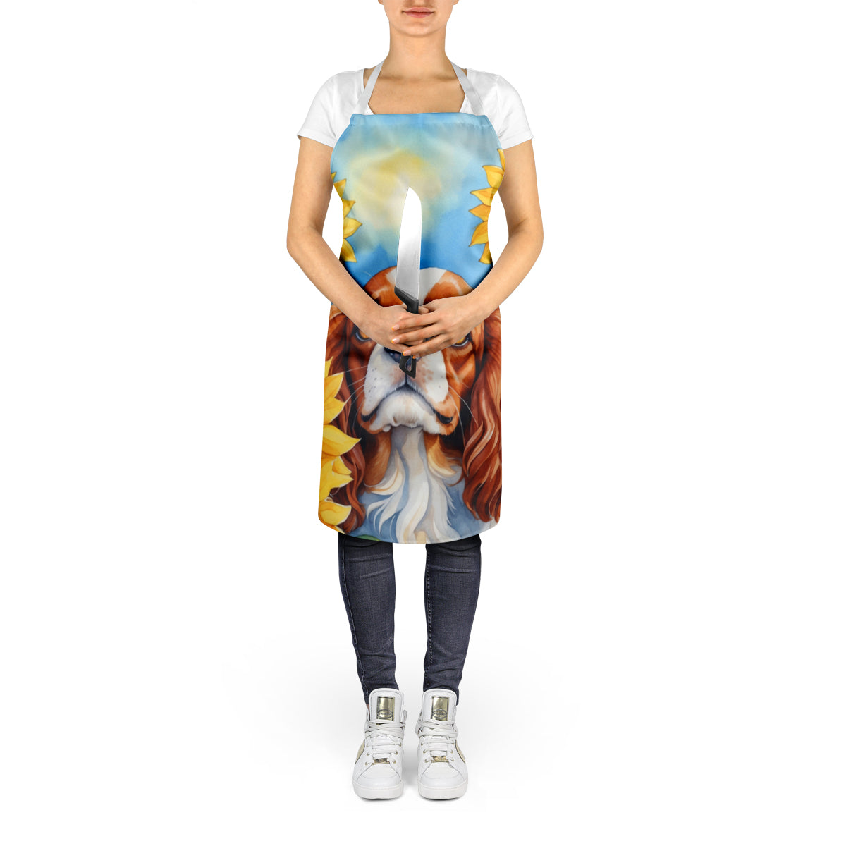 Cavalier Spaniel in Sunflowers Apron