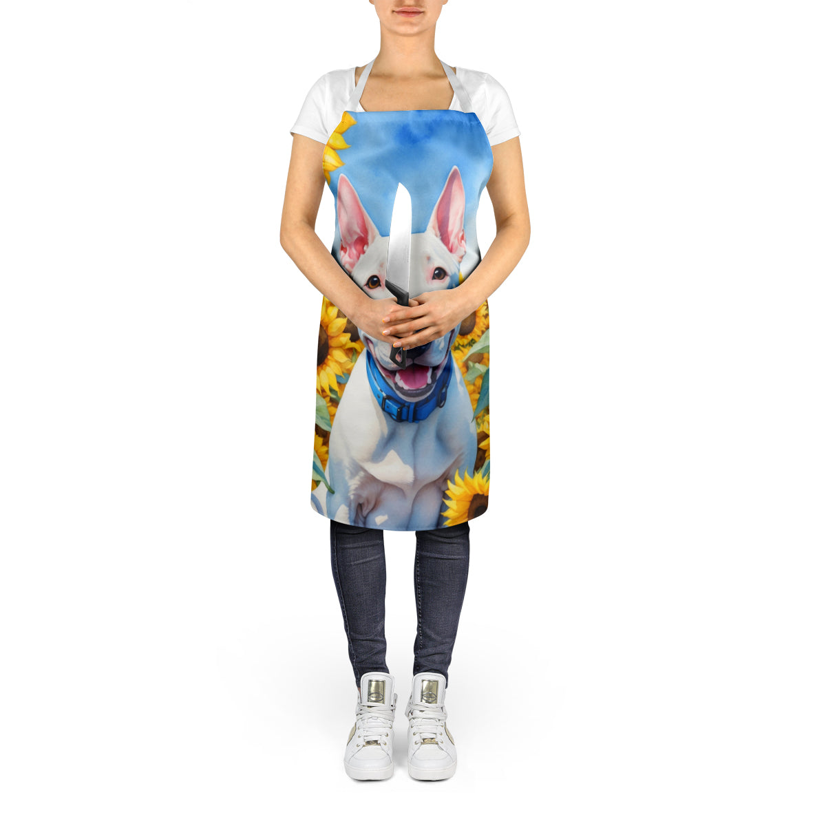 English Bull Terrier in Sunflowers Apron