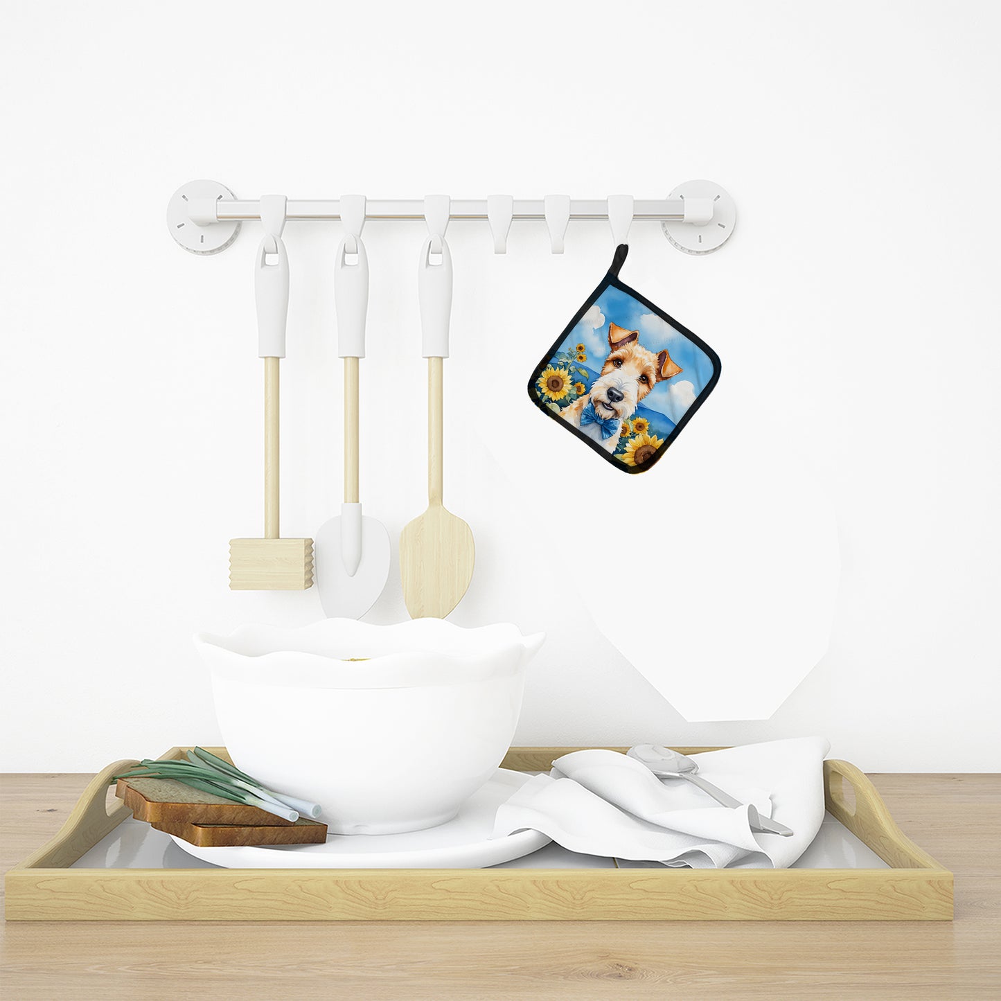 Fox Terrier in Sunflowers Pair of Pot Holders