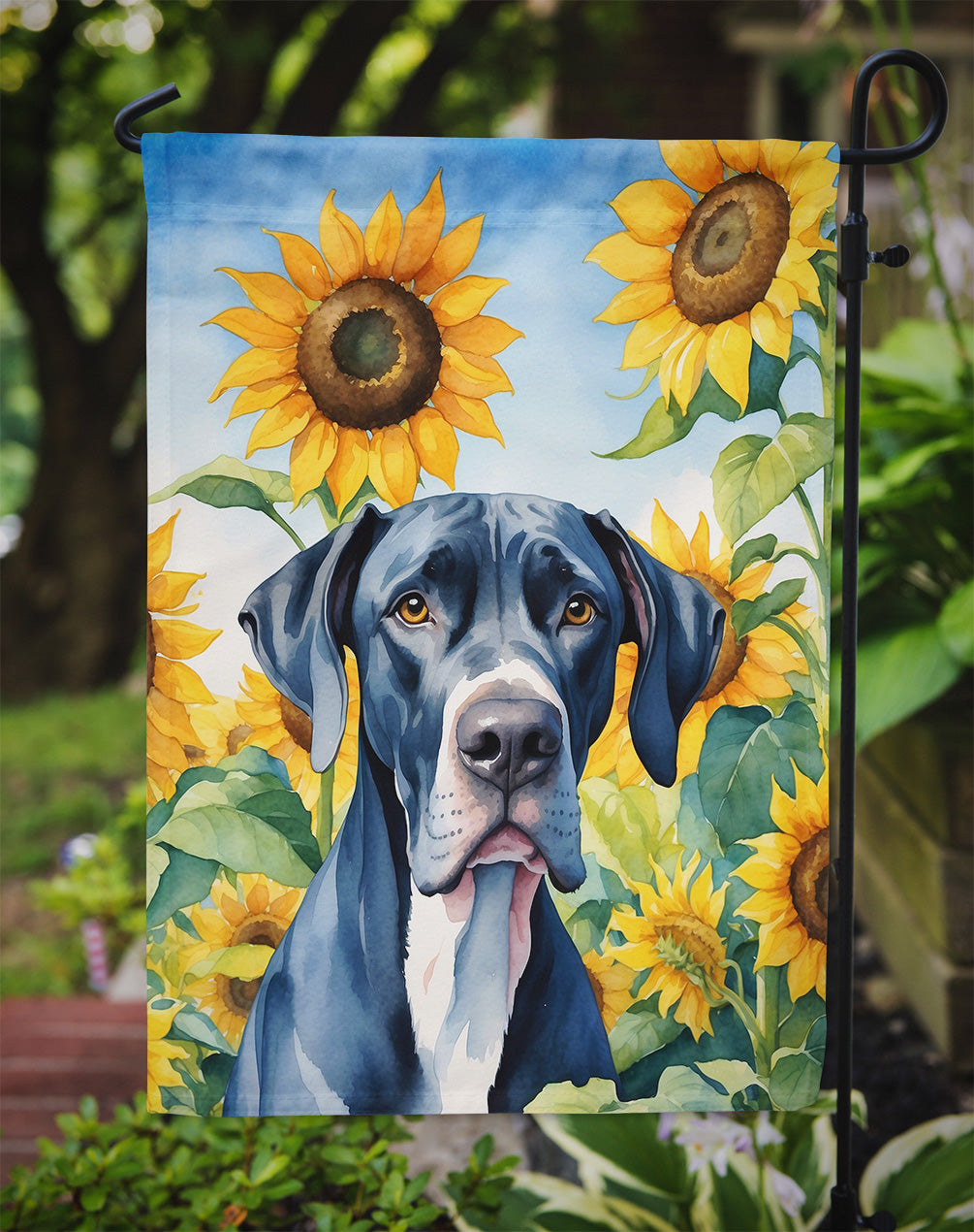 Great Dane in Sunflowers Garden Flag