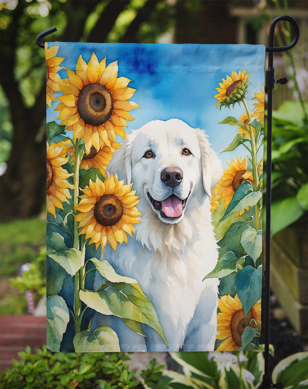 Kuvasz in Sunflowers Garden Flag
