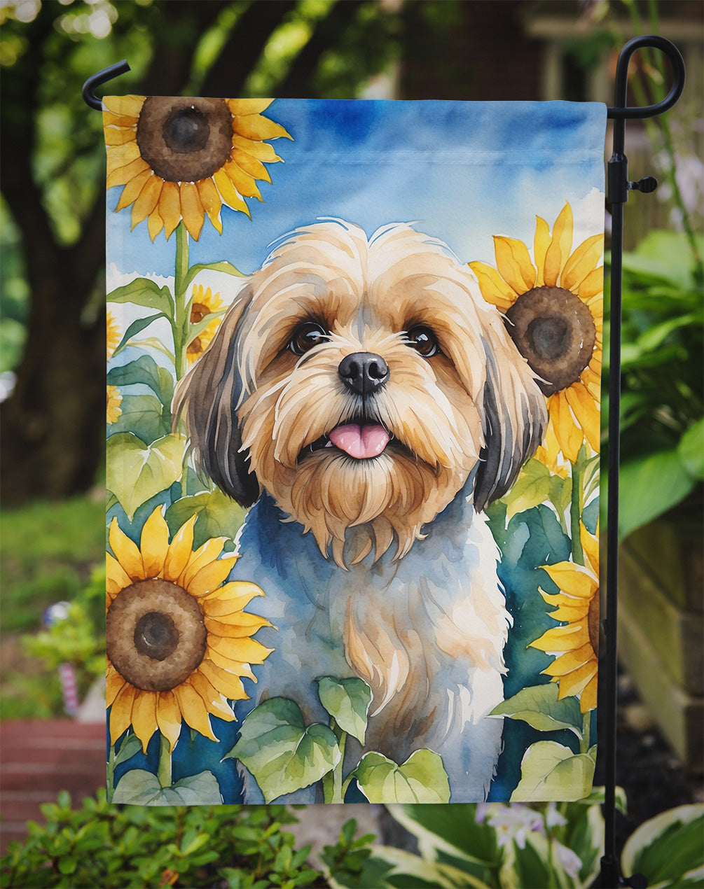 Lhasa Apso in Sunflowers Garden Flag