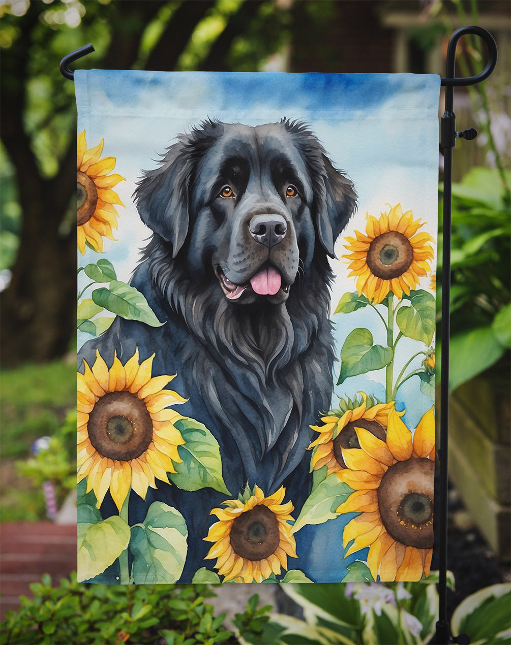 Newfoundland in Sunflowers Garden Flag
