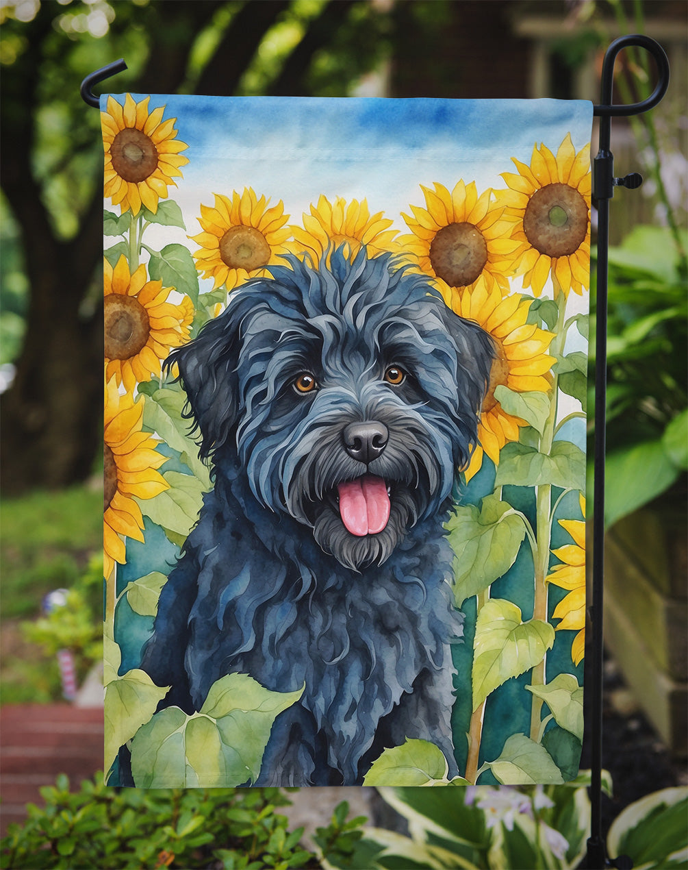 Puli in Sunflowers Garden Flag