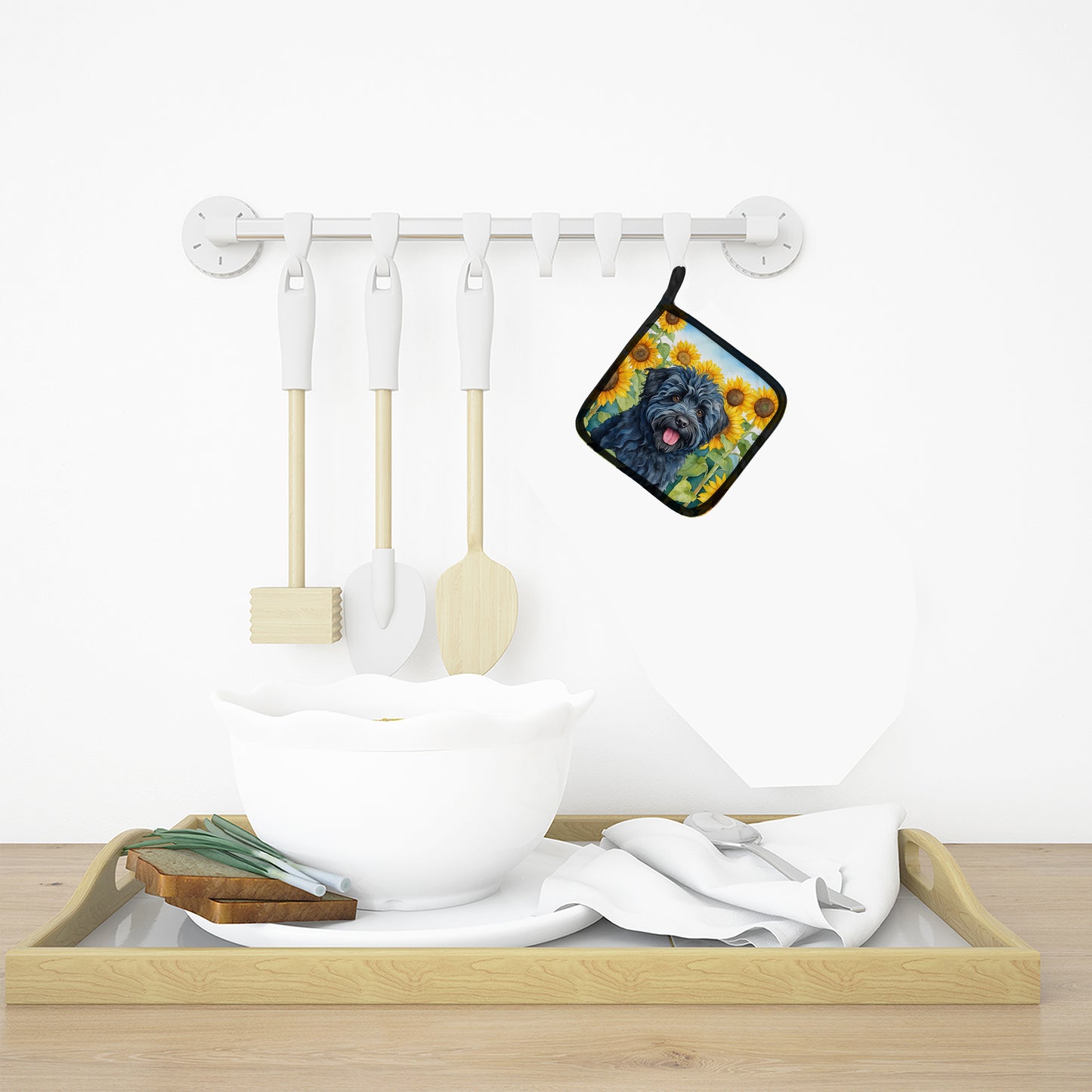 Puli in Sunflowers Pair of Pot Holders