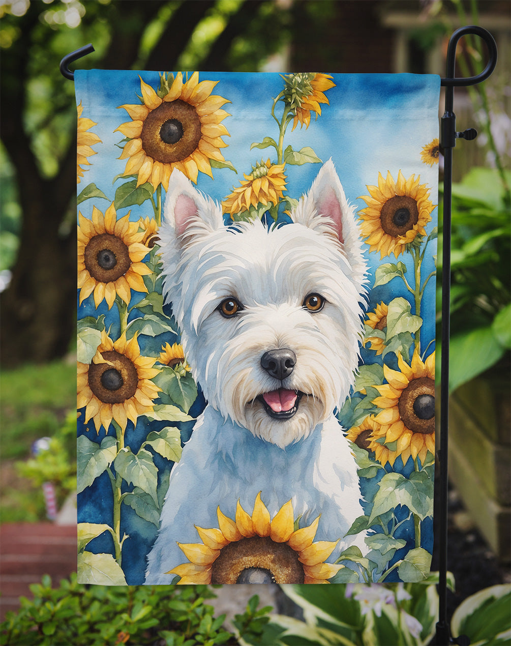 Westie in Sunflowers Garden Flag