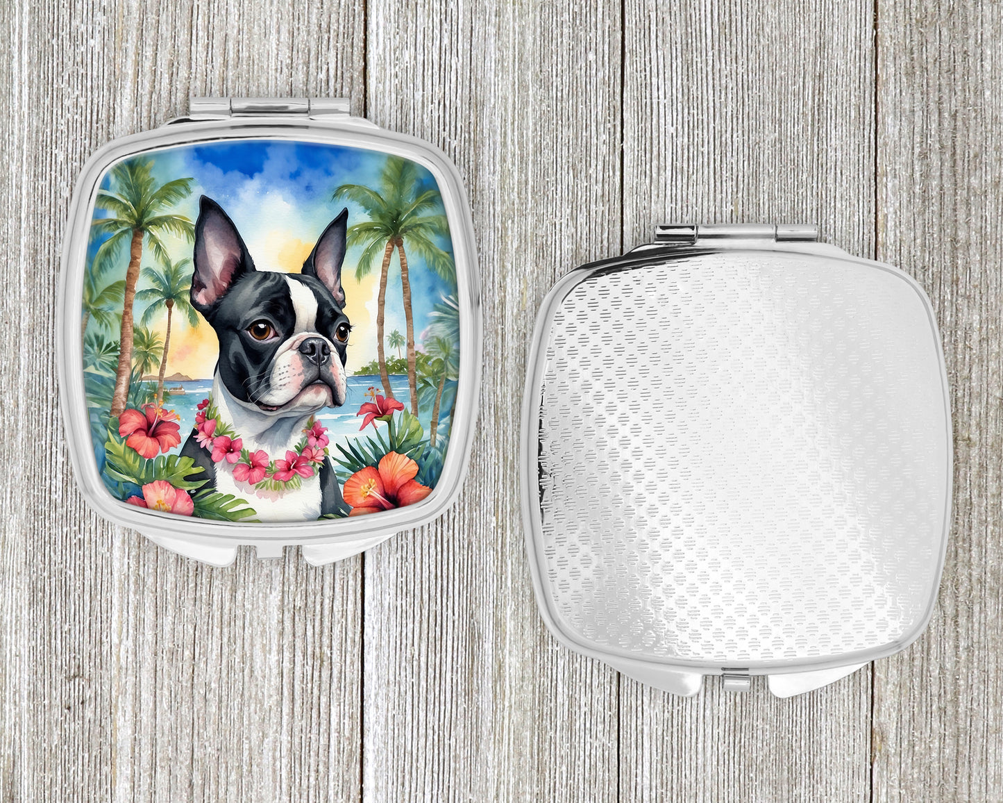 Boston Terrier Luau Compact Mirror