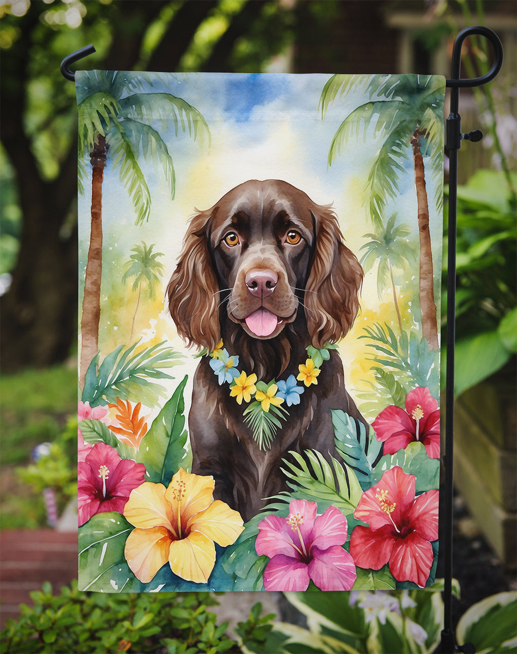 Boykin Spaniel Luau Garden Flag