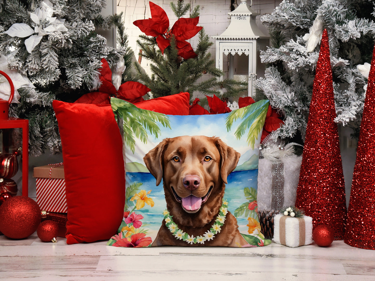 Chesapeake Bay Retriever Luau Throw Pillow