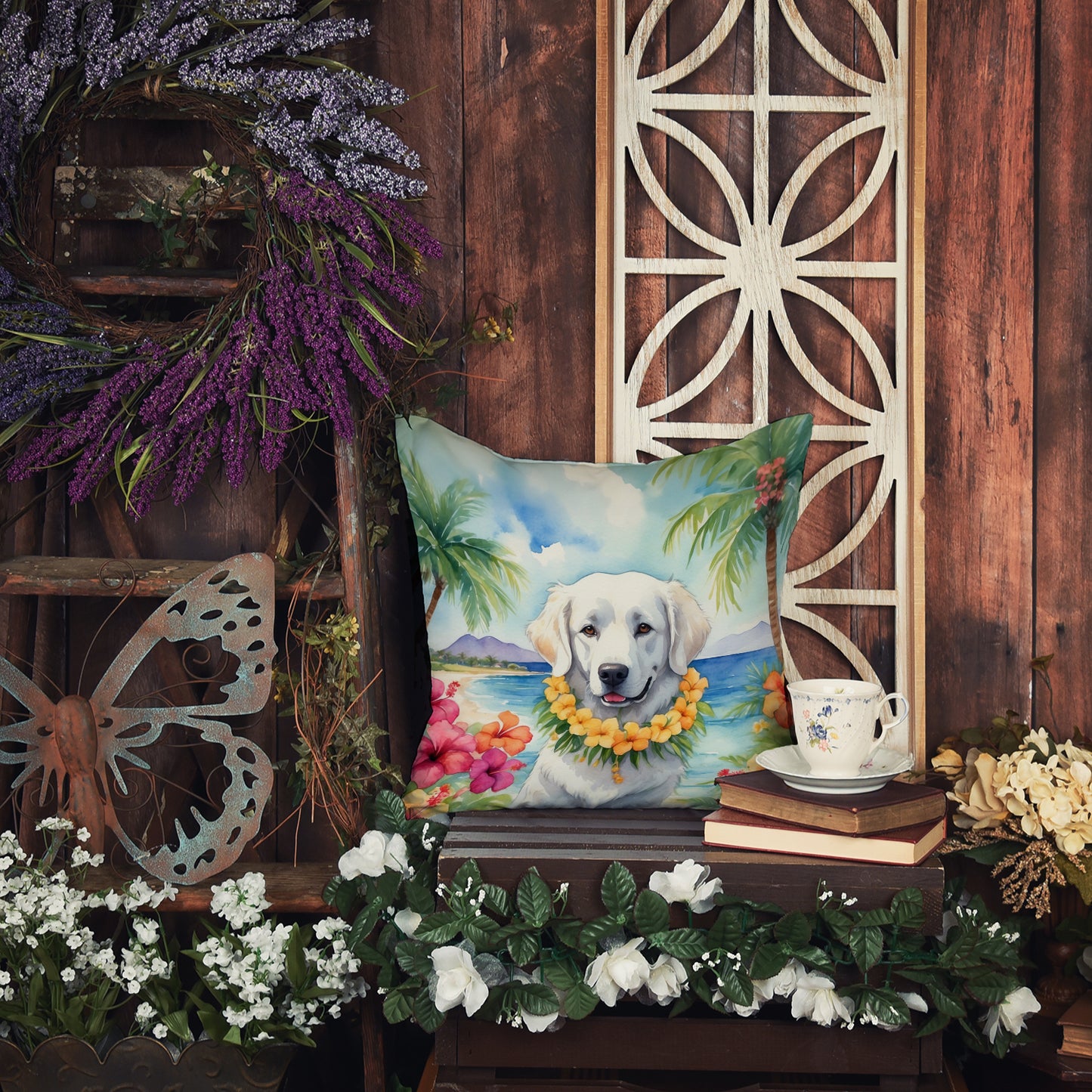 Kuvasz Luau Throw Pillow