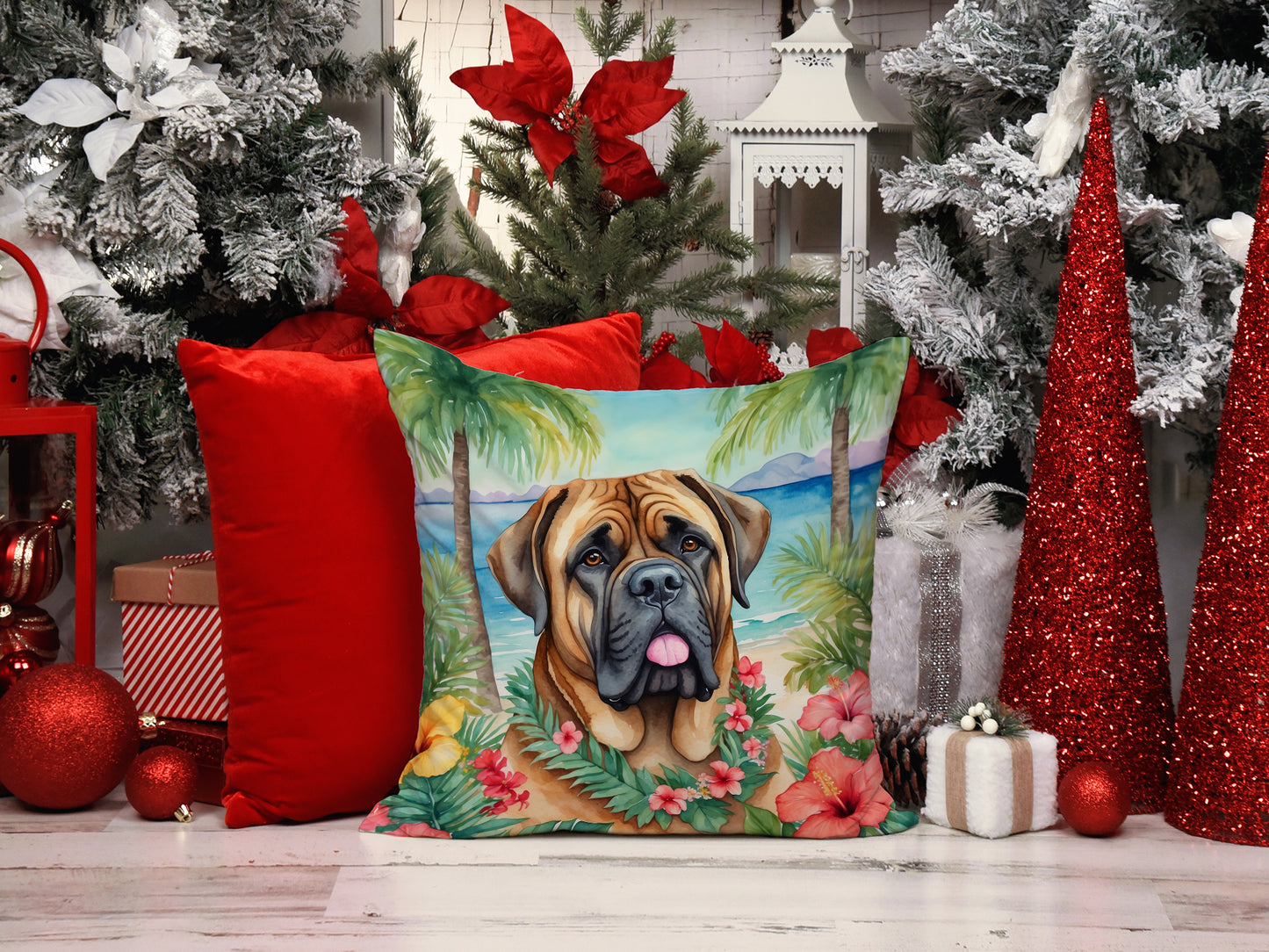 Mastiff Luau Throw Pillow