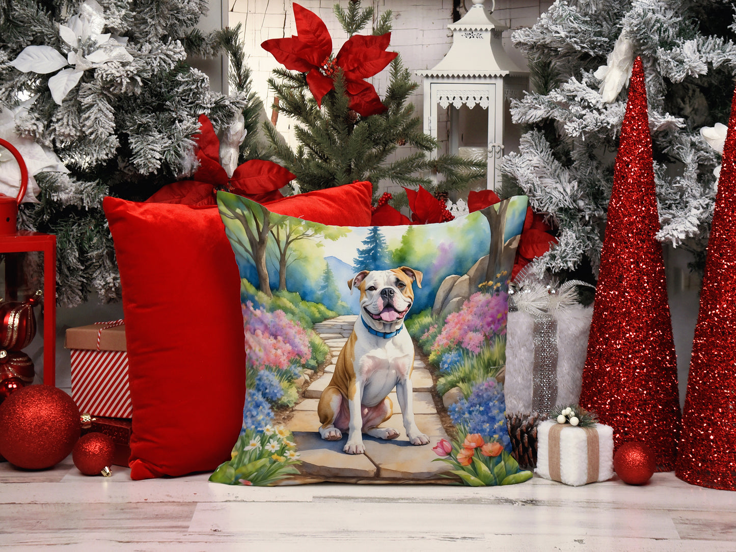 American Bulldog Spring Garden Throw Pillow