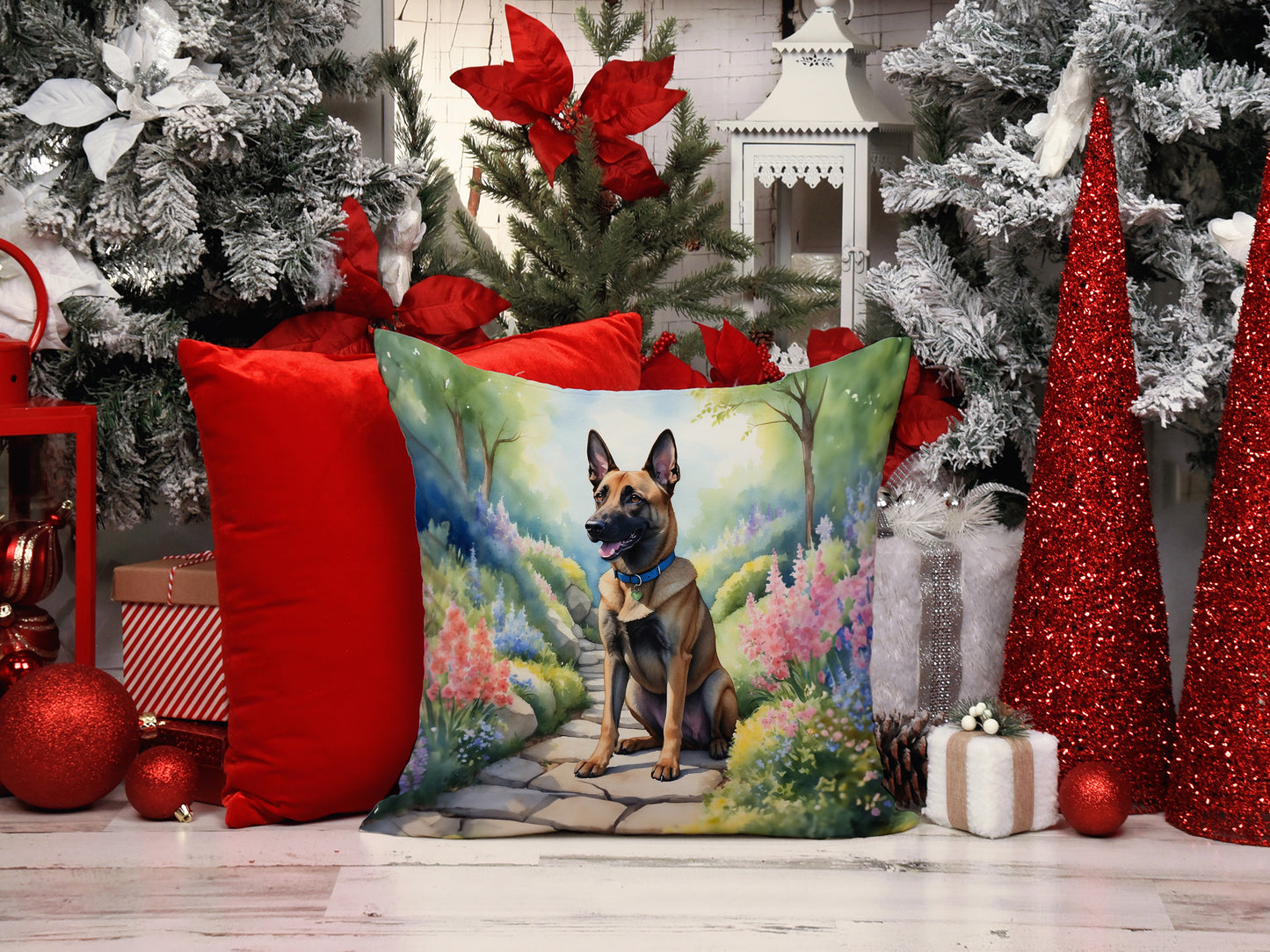 Belgian Malinois Spring Garden Throw Pillow