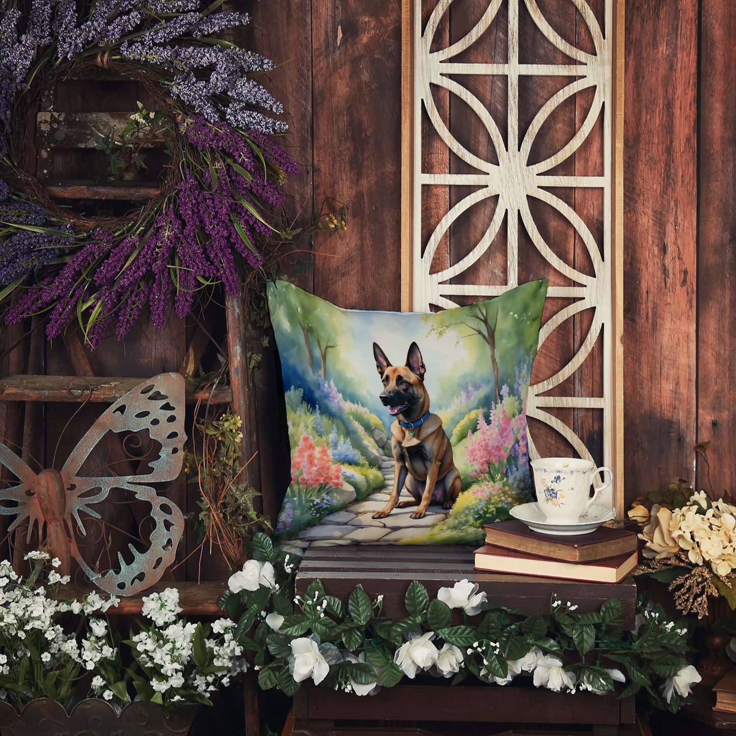 Belgian Malinois Spring Garden Throw Pillow