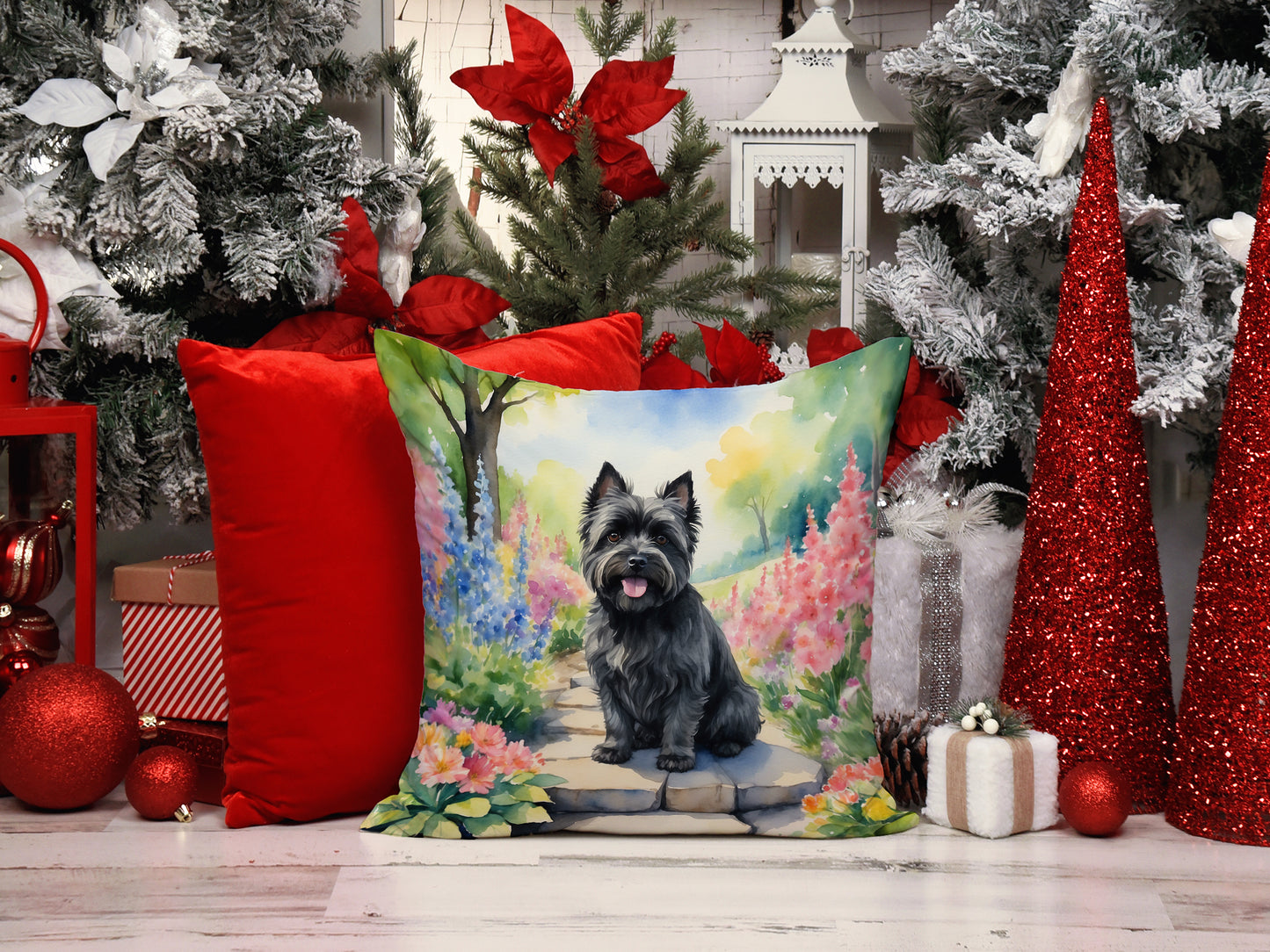 Cairn Terrier Spring Path Throw Pillow