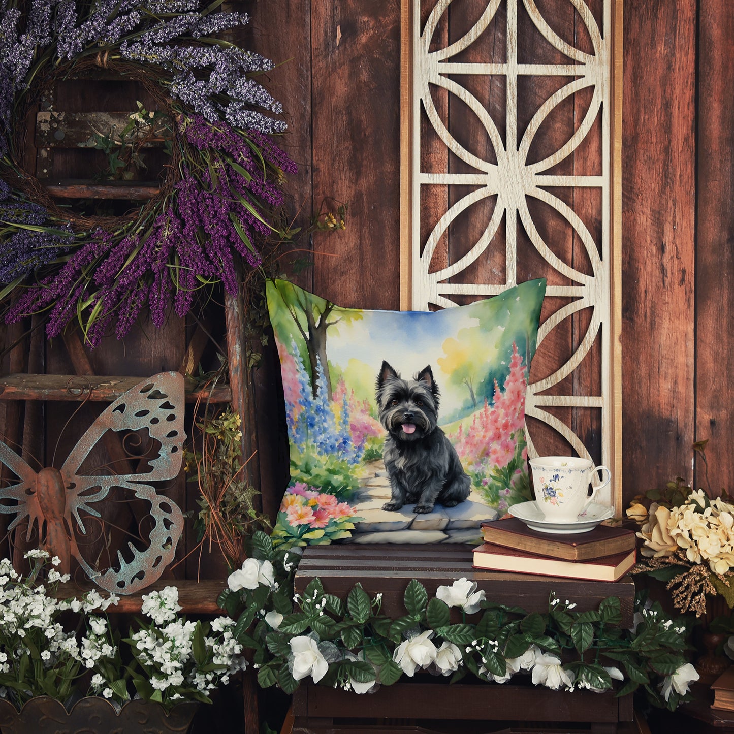 Cairn Terrier Spring Path Throw Pillow