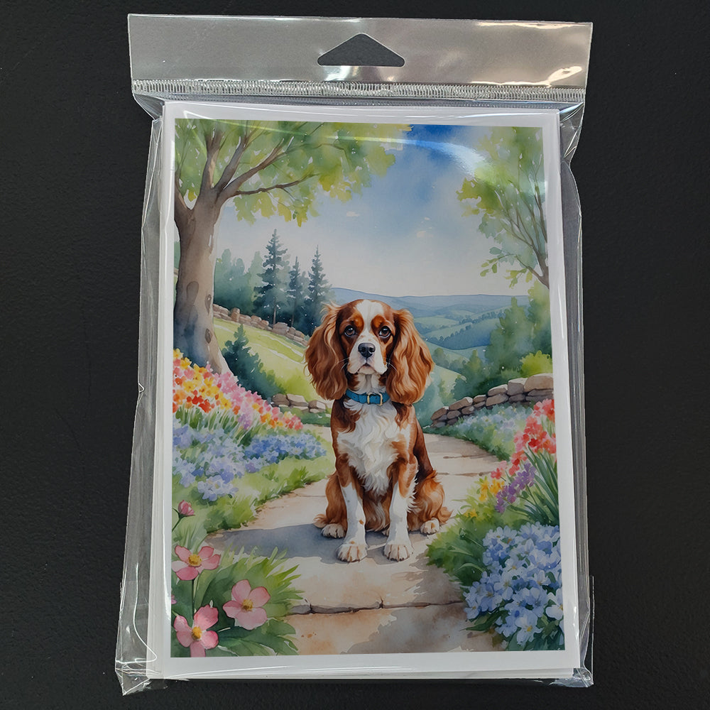 Cavalier Spaniel Spring Path Greeting Cards Pack of 8