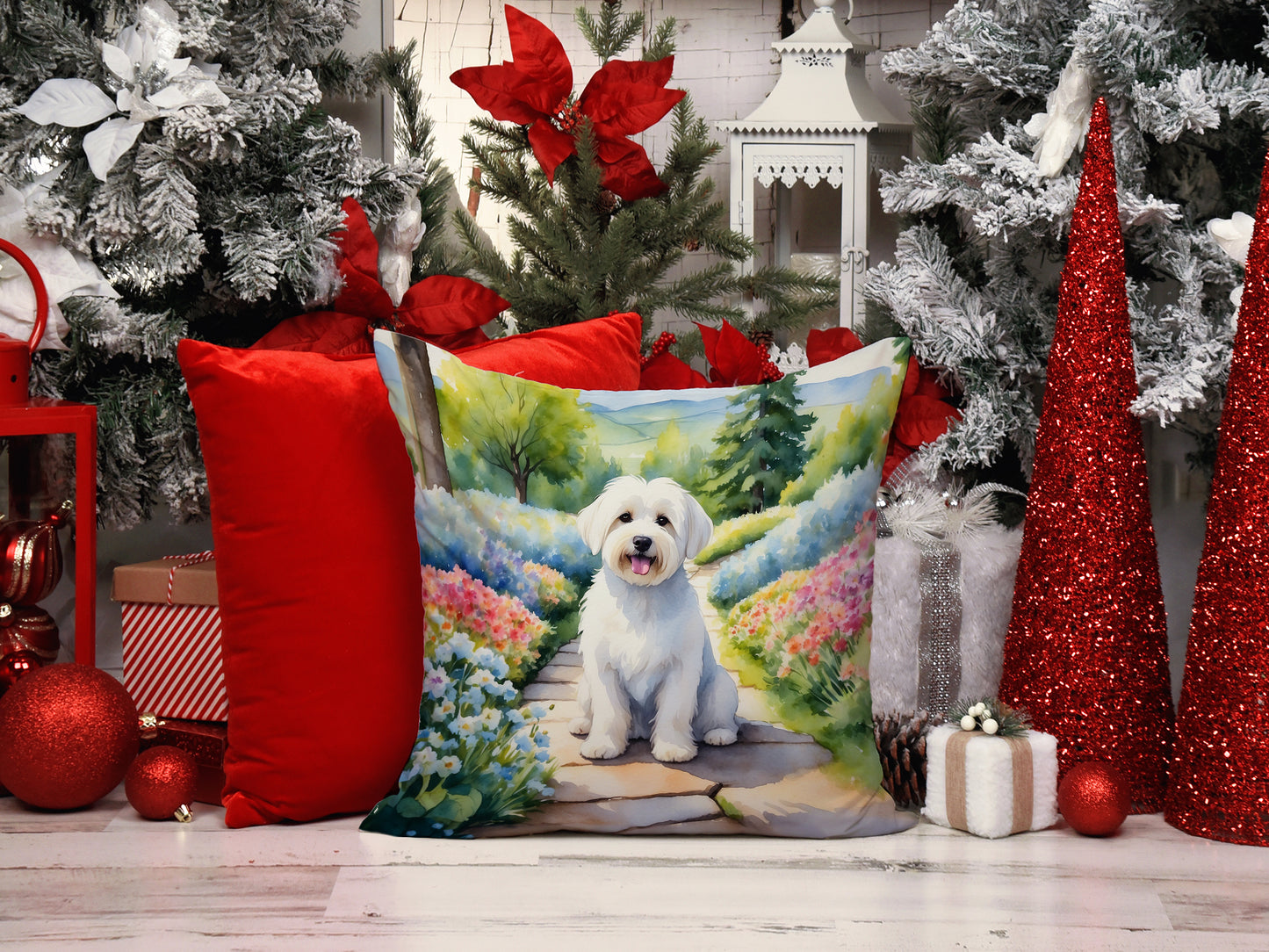 Coton de Tulear Spring Path Throw Pillow