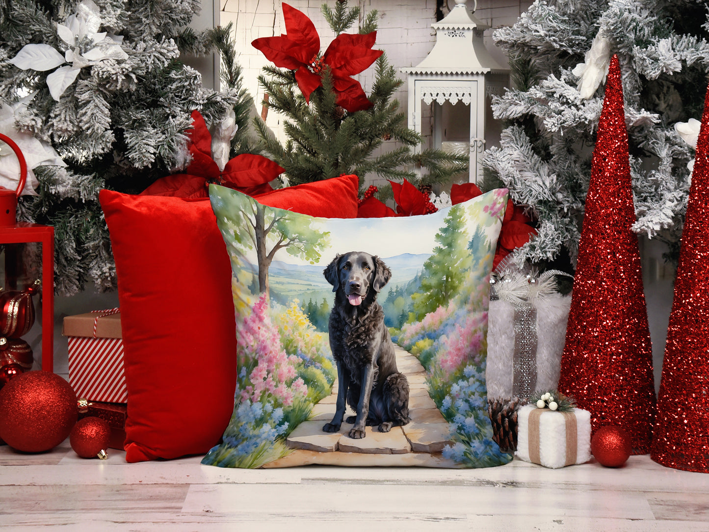 Curly-Coated Retriever Spring Path Throw Pillow